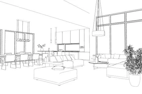 Interior Design modern Loft custom Drawing Stock Illustration