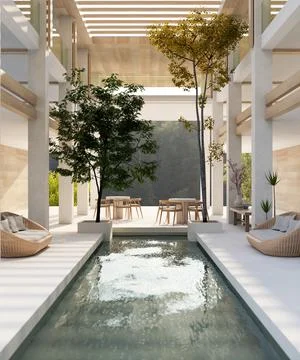 Interior design of a modern, luxurious, spacious hotel indoor lounge with a.. Stock Illustration