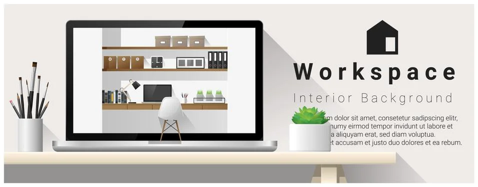 Interior design of modern office workplace Stock Illustration