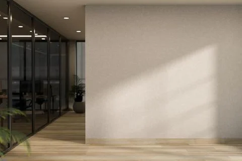The interior design of a modern skyscraper office corridor features parquet.. Stock Illustration