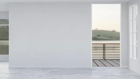 The interior design of a modern white empty unfurnished room features an em.. Stock Illustration