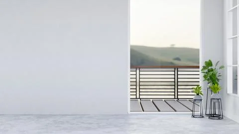 The interior design of a modern white empty unfurnished room features an em.. Stock Illustration