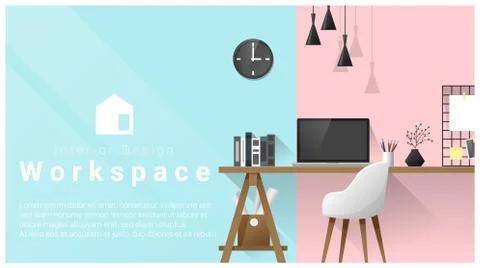 Interior design with Modern workplace background Stock Illustration