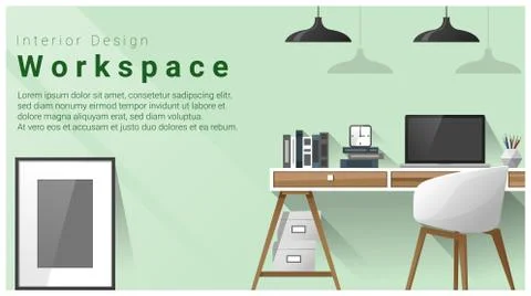Interior design with Modern workplace background Stock Illustration