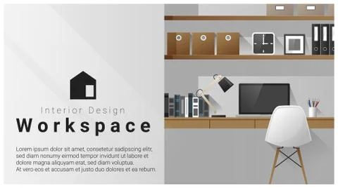 Interior design with Modern workplace background Stock Illustration
