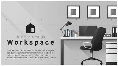 Interior design with Modern workplace background Stock Illustration