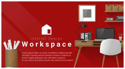 Interior design with Modern workplace background Stock Illustration