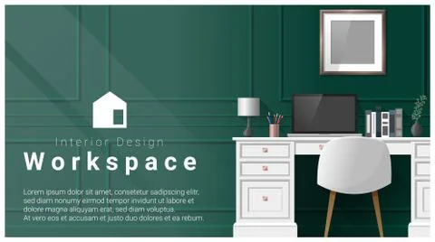 Interior design with Modern workplace background Stock Illustration