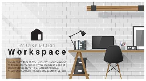 Interior design with Modern workplace background Stock Illustration