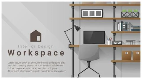 Interior design with Modern workplace background Stock Illustration