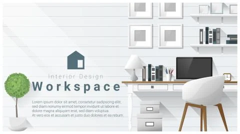 Interior design with Modern workplace background Stock Illustration