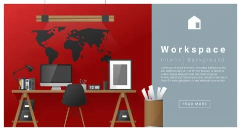 Interior design Modern workspace background Stock Illustration