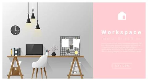 Interior design Modern workspace background Stock Illustration
