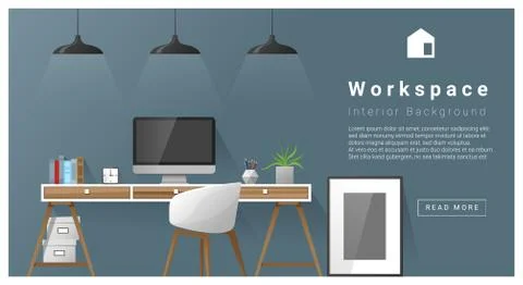 Interior design Modern workspace background Stock Illustration