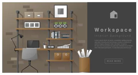 Interior design Modern workspace background Stock Illustration