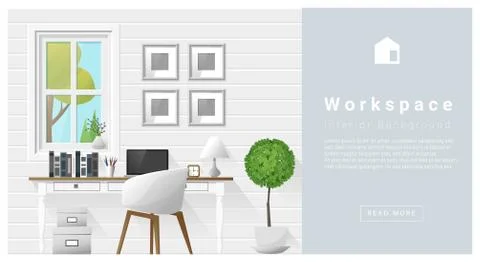 Interior design Modern workspace background Stock Illustration