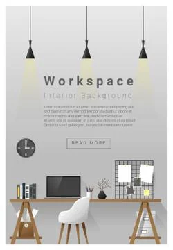 Interior design Modern workspace banner Stock Illustration