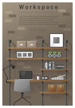 Interior design Modern workspace banner Stock Illustration