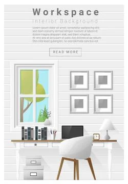 Interior design Modern workspace banner Stock Illustration