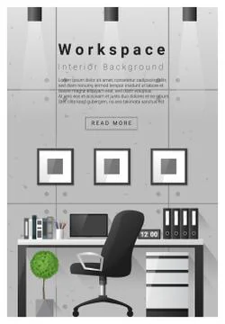 Interior design Modern workspace banner Illustrazione stock