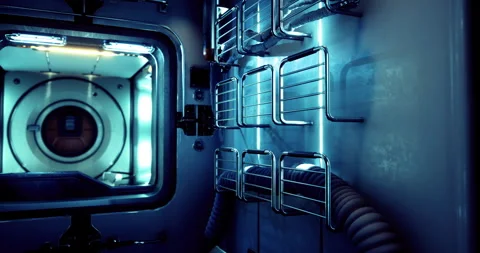 Interior design of a module on the International Space Station exploring space Stock Footage 310457788