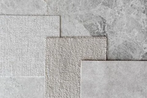 INTERIOR DESIGN MOODBOARD - SAMPLES OF TEXTILE AND NATURAL MATERIALS Stock Photos