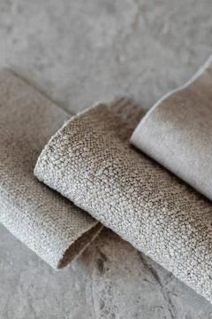 INTERIOR DESIGN MOODBOARD - SAMPLES OF TEXTILE AND NATURAL MATERIALS Stock Photos