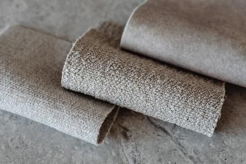 INTERIOR DESIGN MOODBOARD - SAMPLES OF TEXTILE AND NATURAL MATERIALS Stock Photos