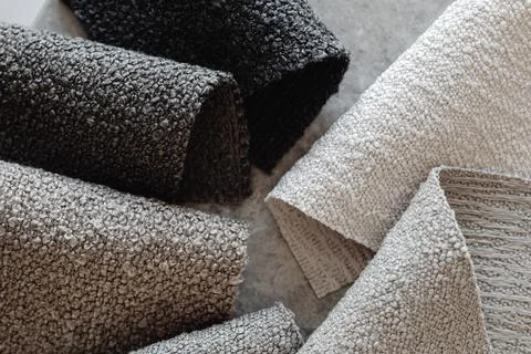 INTERIOR DESIGN MOODBOARD - SAMPLES OF TEXTILE AND NATURAL MATERIALS Stock Photos