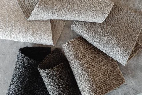 INTERIOR DESIGN MOODBOARD - SAMPLES OF TEXTILE AND NATURAL MATERIALS Stock Photos
