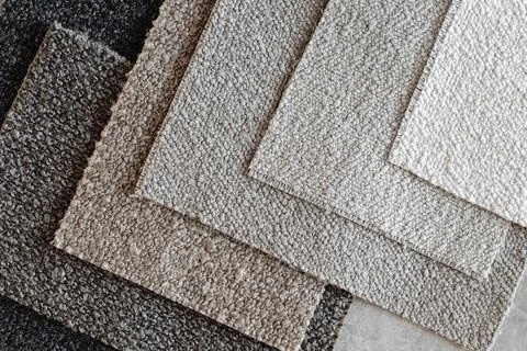 INTERIOR DESIGN MOODBOARD - SAMPLES OF TEXTILE AND NATURAL MATERIALS Stock Photos