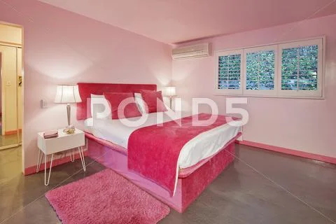 Interior design of pink bedroom Stock Photos
