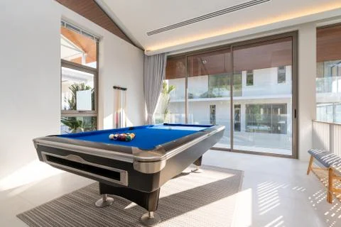 Interior design of pool table in pool villa, house, home, condo and apartment Stock Photos