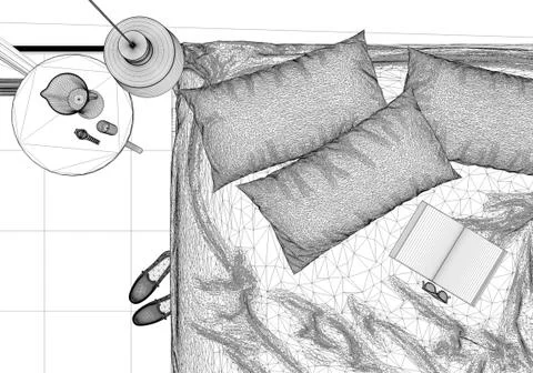 Interior design project, black and white ink sketch, architecture blueprint s Stock Illustration