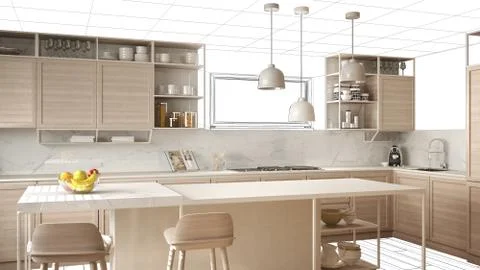 Interior design project draft, work in progress concept idea, real modern whi 스톡 일러스트
