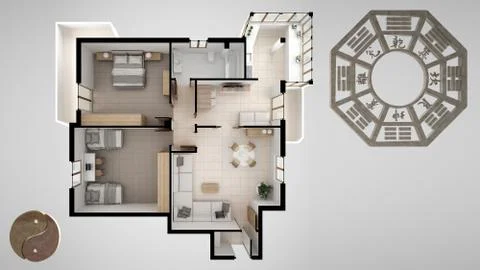 Interior design project with feng shui consultancy, home apartment flat plan, Stock Illustration