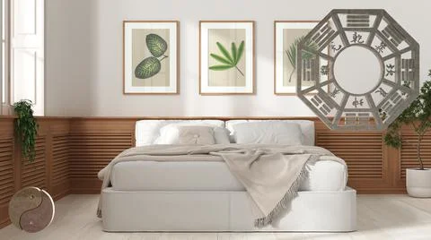 Interior design project with feng shui consultancy, modern country bedroom wi Stock Illustration