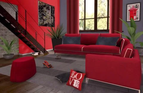 Interior design in red and grey Stock Illustration