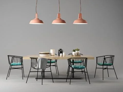 Interior design room with table and chairs concept 3D illustration Stock Illustration