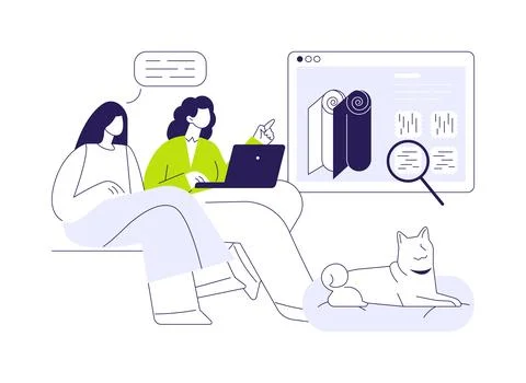 Interior design sample board abstract concept vector illustration. Illustrazione stock