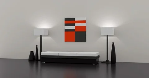 Interior Design scene , couch and lights on the sides (3D rendering) Stock Footage 127785766