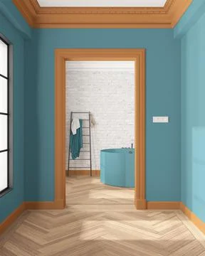 Interior design showcase, classic hallway with parquet and molded walls in or Illustrazione stock