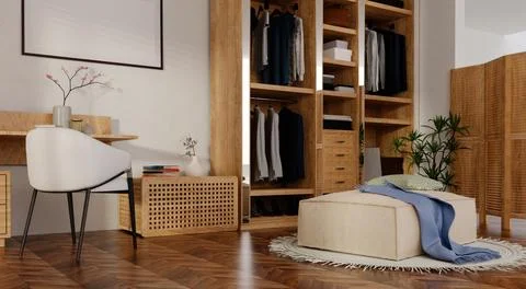 Interior design showcasing modern wellness workspace with natural elements. 3D Illustrazione stock
