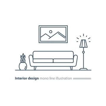 Interior design solution, living room sofa, long couch, lounge zone Illustrazione stock