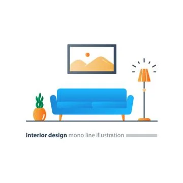Interior design solution, living room sofa, long couch, lounge zone Stock Illustration