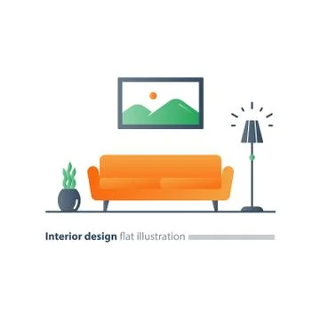 Interior design solution, living room sofa, long couch, lounge zone Ilustración de archivo