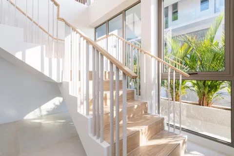 Interior design of staircase in modern pool villa, house, home, condo and apa Stock-Fotos
