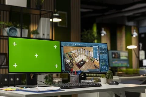 Interior design studio with modern technology and chroma key Stock Photos