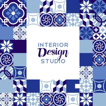 Interior design studio text with mosaic decoration Stock Illustration