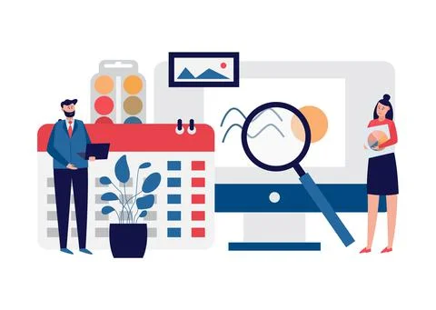 Interior design studio website banner - cartoon designer people Stock Illustration